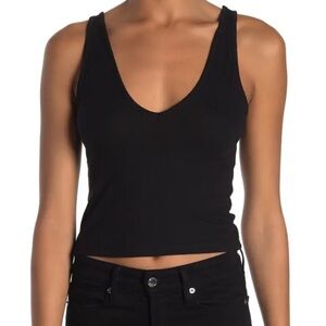 ABOUND VNeck Cropped Fitted Ribbed Tank Top Size Small Black